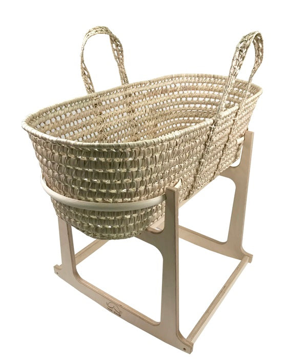 palm leaf Moses basket on Wendy Anne Moses basket stand