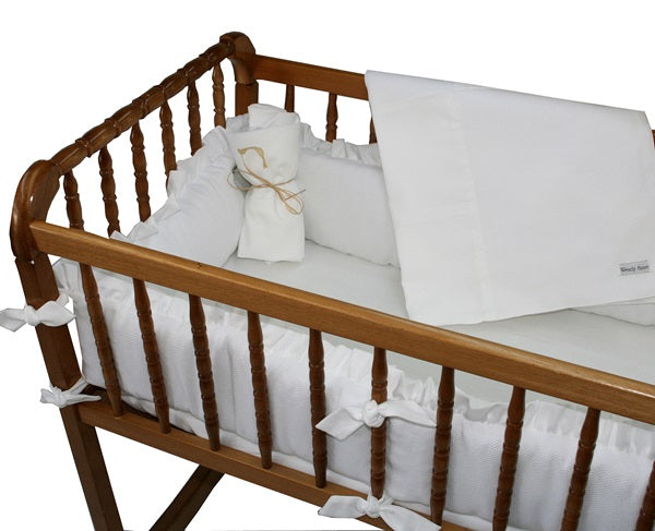 white pique cradle bedding for custom heirloom cradle