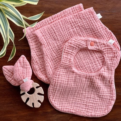 bib, 2 burp cloth and monstera teether