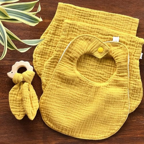 Wendy Anne Gift Set - Bib, Burp and Teether with Organic Cotton Gauze