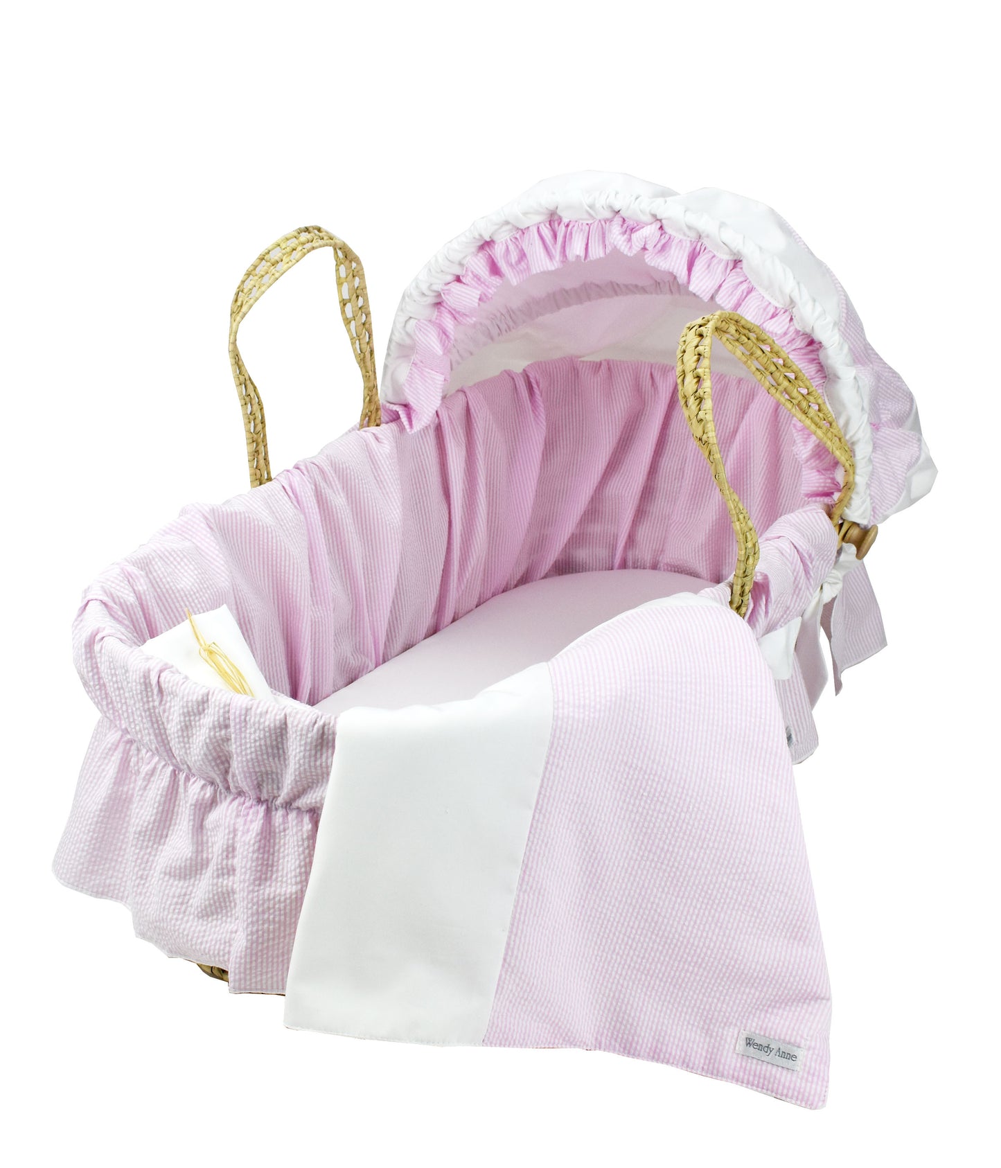 Moses Basket with Pink Seersucker Bedding Set