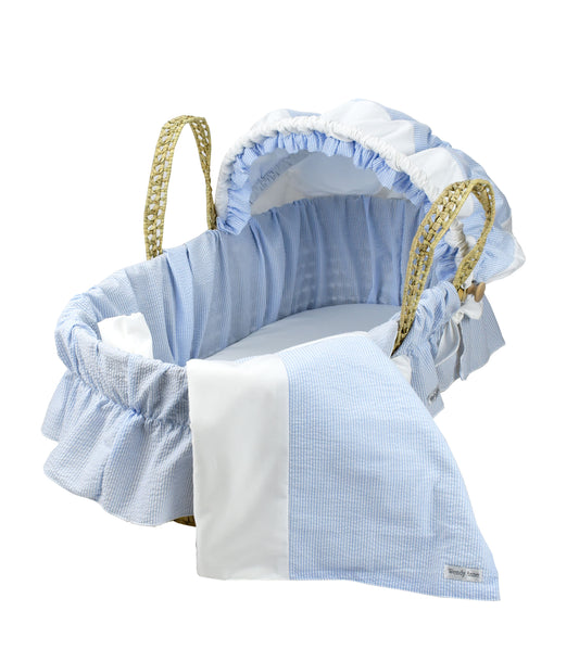 Moses Basket with Blue Seersucker Bedding Set