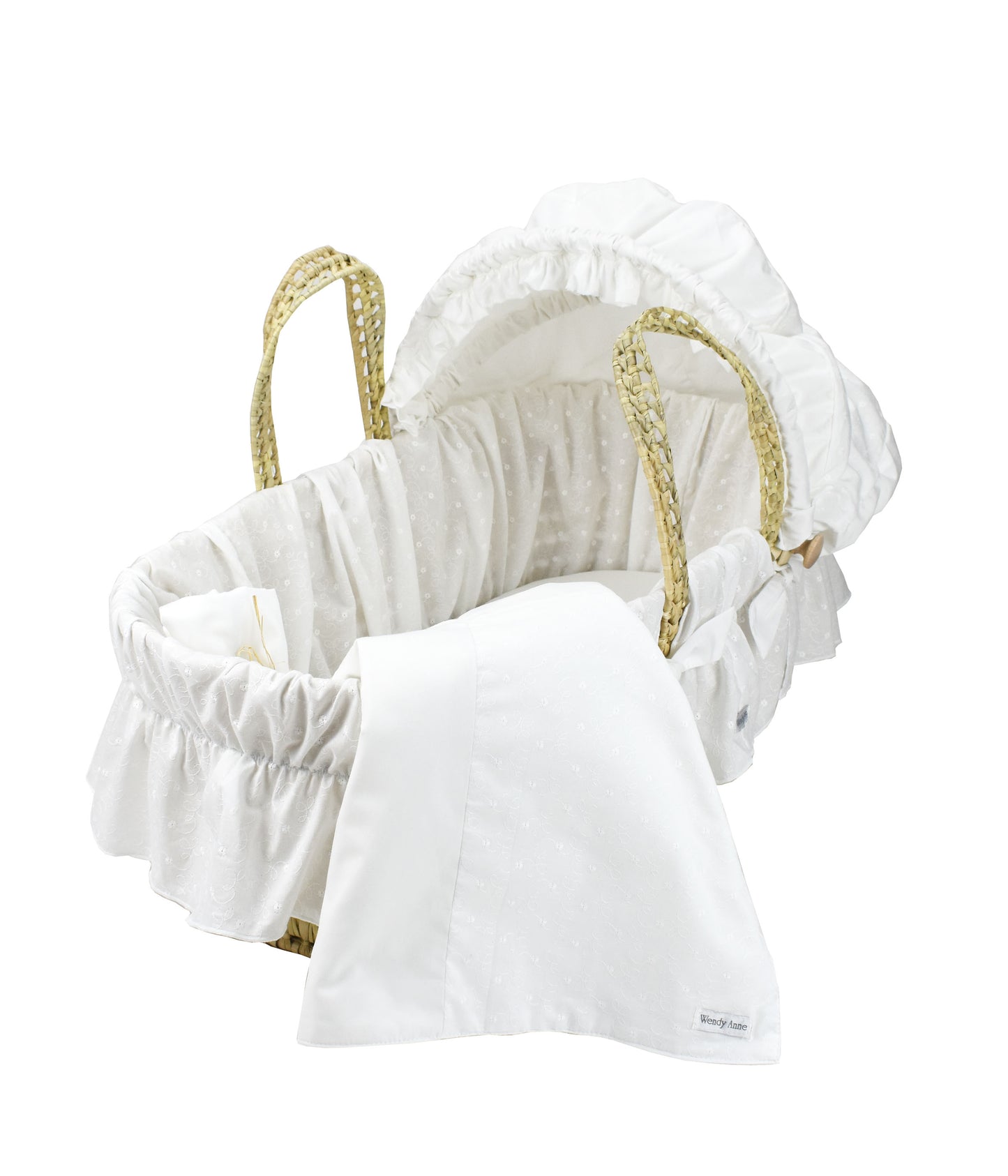 Moses Basket with White Eyelet Bedding Set