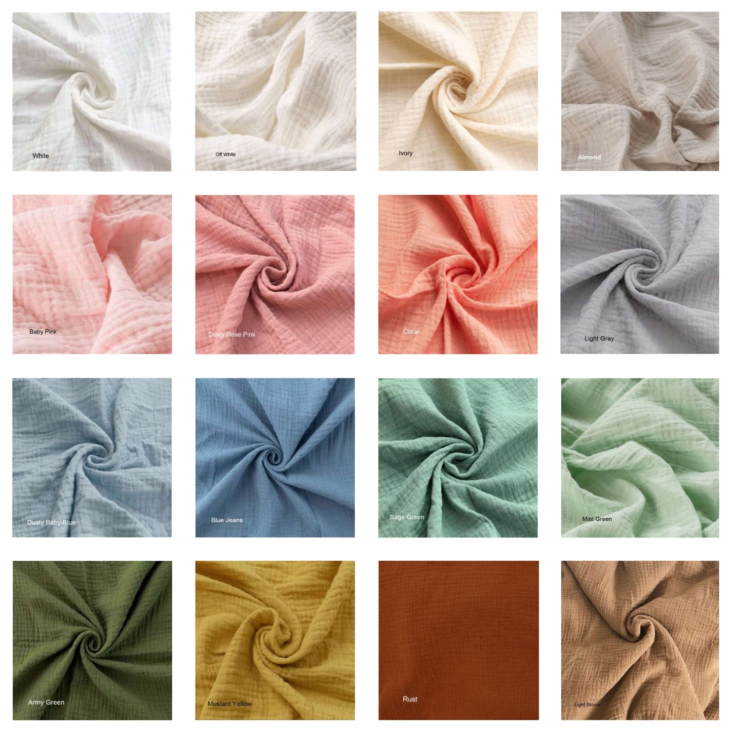 Grid of fabric swatches in various colors