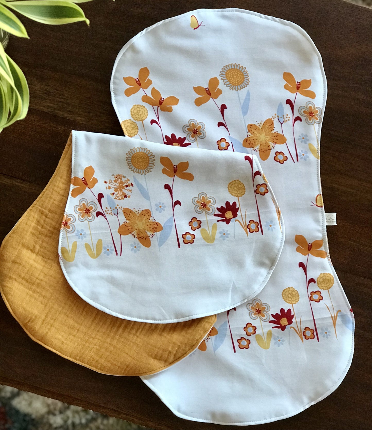 Baby Bib, 2 Burp Cloth and Teether Gift Set - 10 Flowers by Harmony Arts Organic Cotton