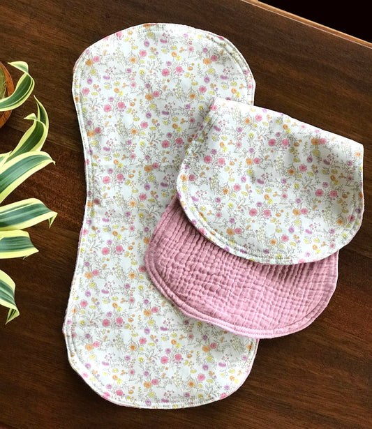 Spring Flowers with Pink - Burp Cloth Set of 2