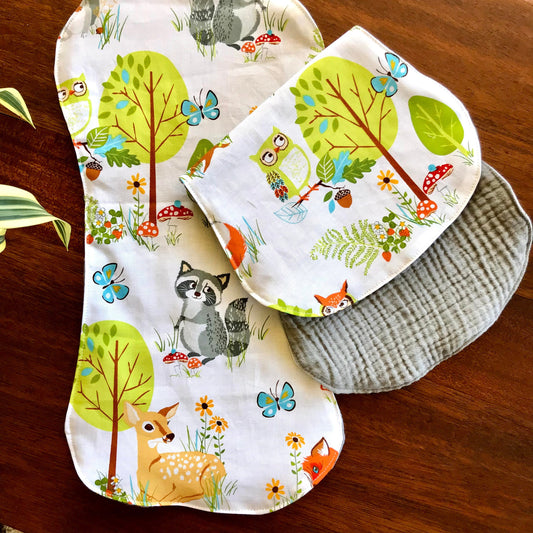 Vintage Animals with Gray - Burp Cloth Set of 2