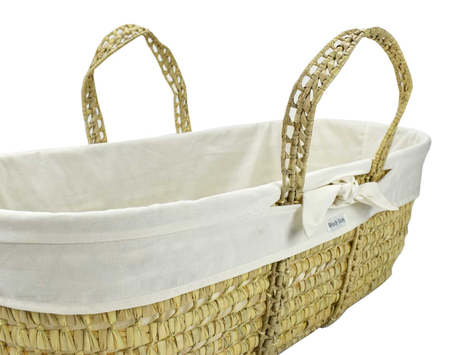 palm leaf Moses basket with ivory modern simple liner made with organic cotton fabric
