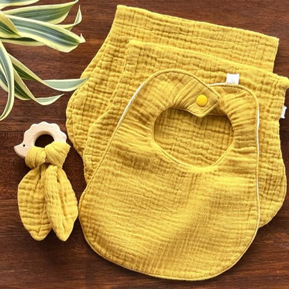 Wendy Anne Gift Set - Bib, Burp and Teether with Organic Cotton Gauze