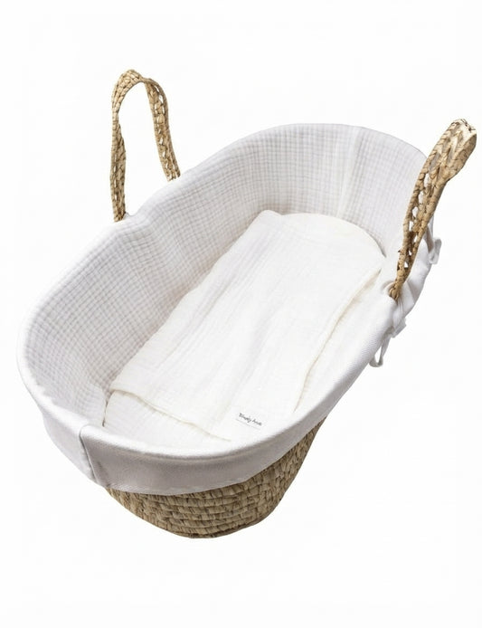 Moses Basket with GOTS Organic Cotton double gauze Linens - Complete Set
