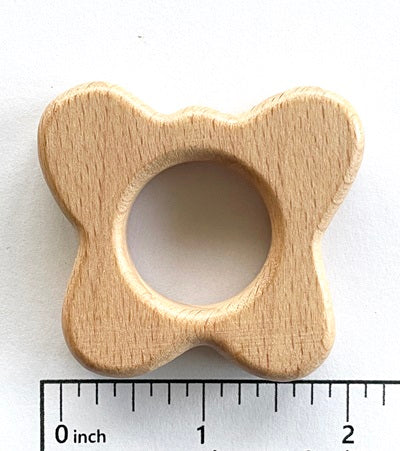Baby Beech Wood Teether with Organic Cotton Fabric Tie