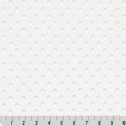 The image is a close-up of a white fabric with a repeating pattern of small circles or dots.