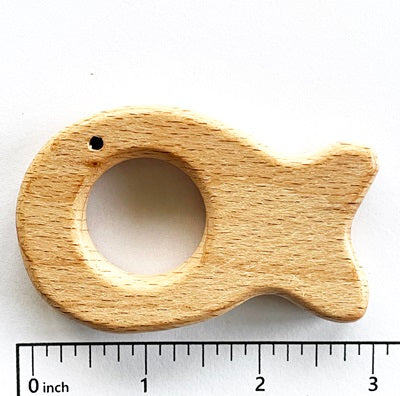 Baby Beech Wood Teether with Organic Cotton Fabric Tie