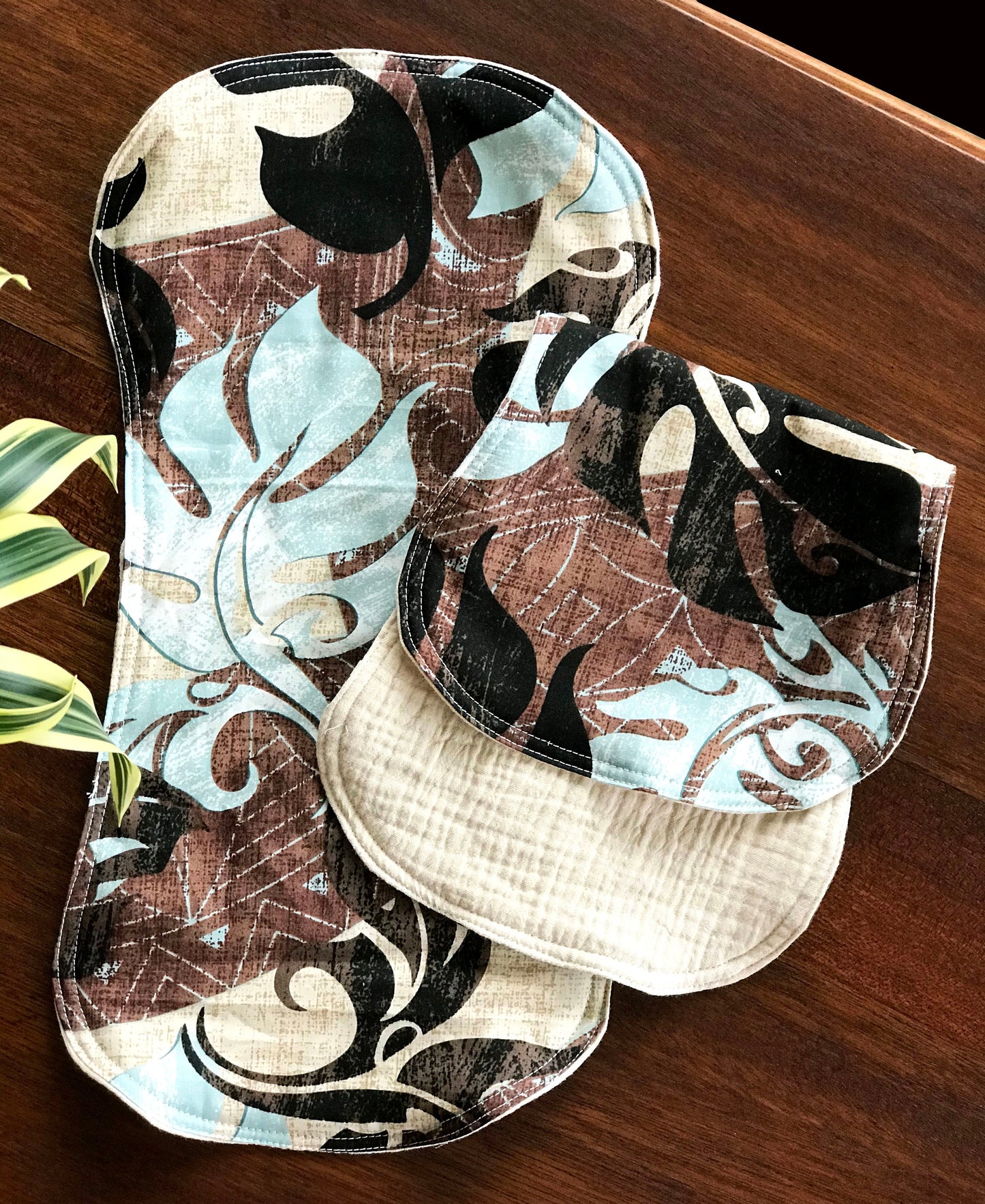 Modern Hawaiian Brown Leaves with Natural - Burp Cloth Set of 2