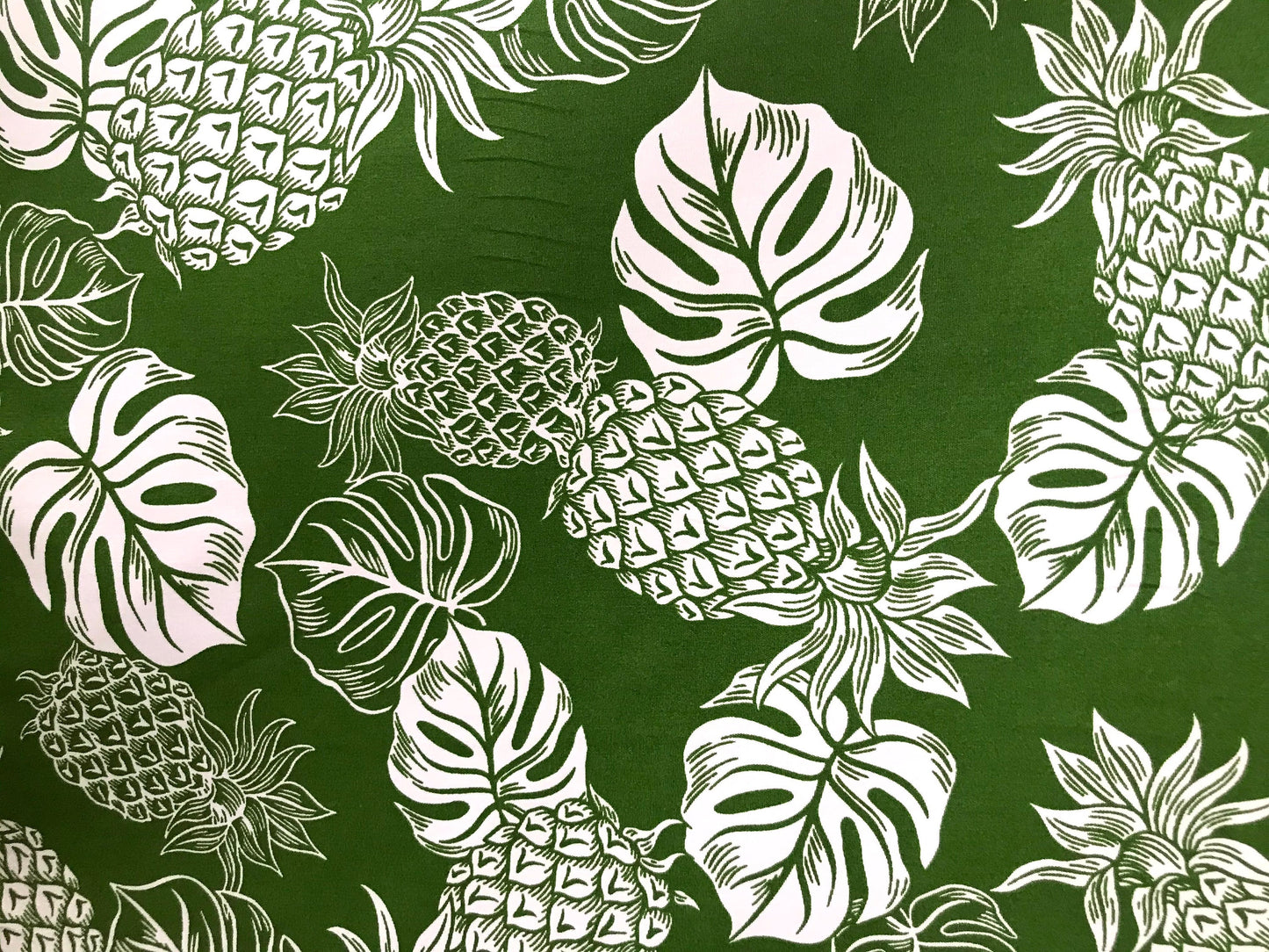 Vintage Hawaiian Pineapple and Monstera in Green and Ivory Cotton - Custom Made Fitted Sheet