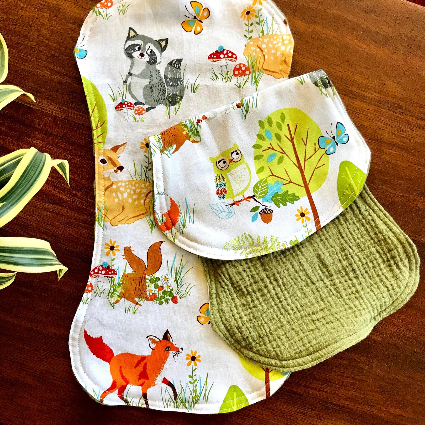 Vintage Animals with Green - Burp Cloth Set of 2