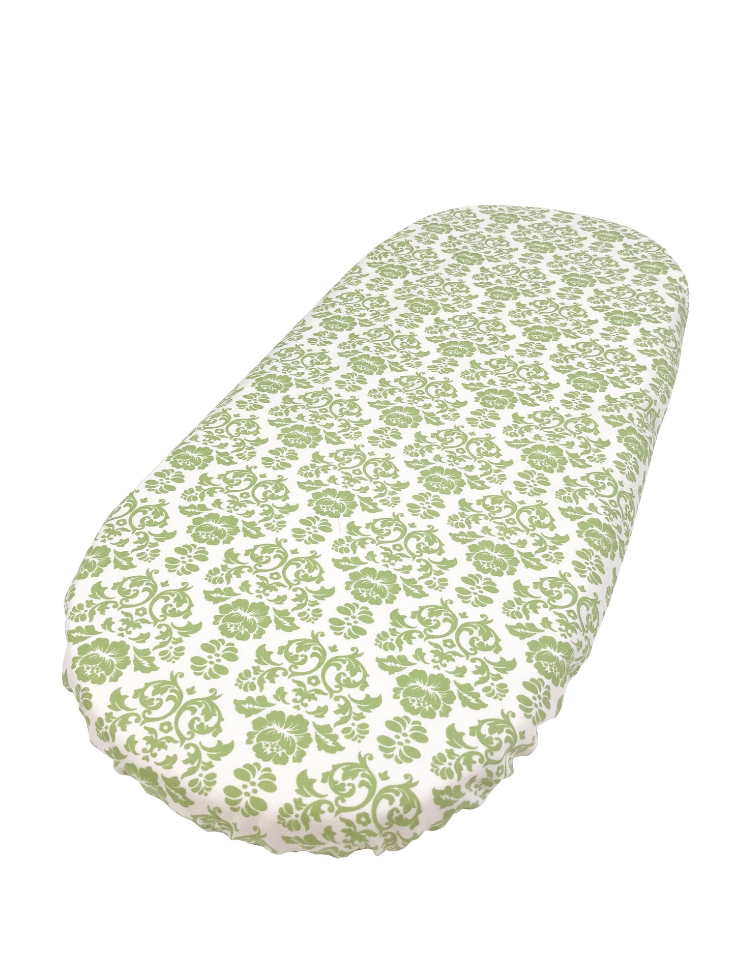 Sage and White Damask in Cotton - Custom Made Fitted Sheet